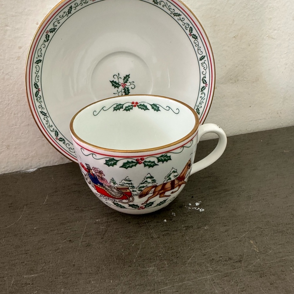 Festive Holiday Teacup and Saucer Set